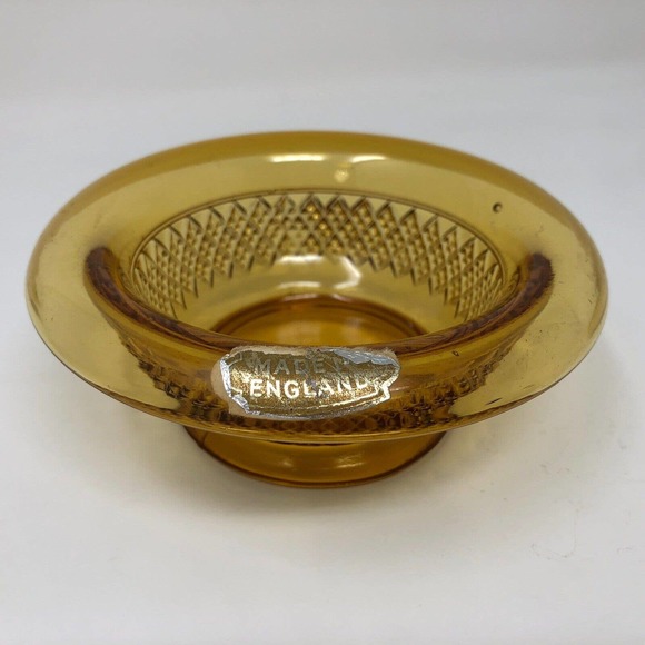 Unbranded Other - Vintage Diamond Point Amber Glass Bowl Trinket Dish Pattern Curved Rim England